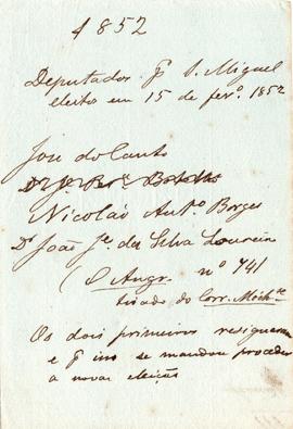 1852 Deputados por São Miguel