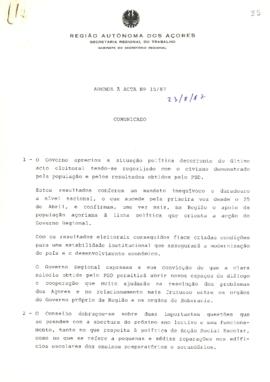 Comunicado do Conselho do Governo de 23 de julho de 1987