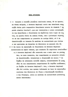Nota oficiosa da Reunião Plenária de 29 de agosto de 1977