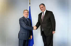 O Presidente do Governo com o Comissário Europeu para o Ambiente, Assuntos Marítimos e Pescas, Ka...