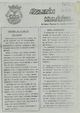 Boletim Municipal da Câmara Municipal do Concelho de Nordeste - N.º 13 - 18 de julho de 1981