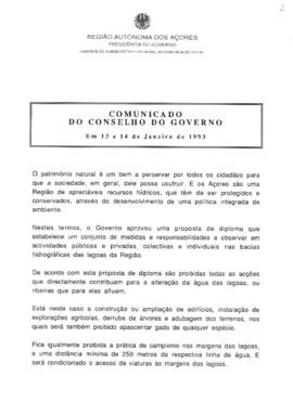 Comunicado do Conselho do Governo de 13 e 14 de janeiro de 1993
