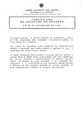 Comunicado do Conselho do Governo de 10 de fevereiro de 1993