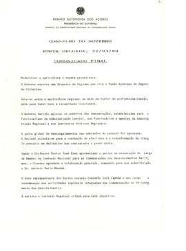 Comunicado do Conselho do Governo de 22 de março de 1989