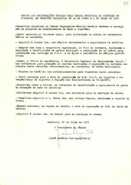 Resumo das deliberações das reuniões ordinárias de 24 de junho e 4 de julho de 1977