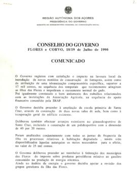 Comunicados do Conselho do Governo de 18 e 19 de julho de 1990