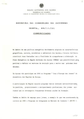 Comunicado do Conselho do Governo de 21 de novembro de 1989