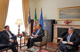 O líder do Partido Popular Monárquico dos Açores, Paulo Estêvão, em audiência, com o presidente d...