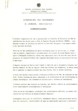 Comunicado do Conselho do Governo de 27 de outubro de 1989