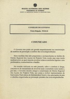 Comunicado do Conselho do Governo de 22 de fevereiro de 1995