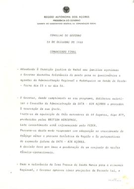 Comunicado do Conselho do Governo de 20 de dezembro de 1988