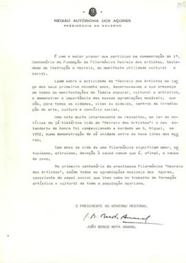 Mensagem do Presidente do Governo Regional dos Açores, Dr. João Bosco Mota Amaral, no âmbito da c...