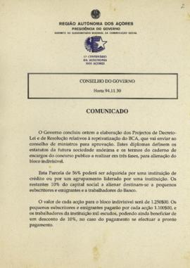 Comunicado do Conselho do Governo de 30 de novembro de 1994