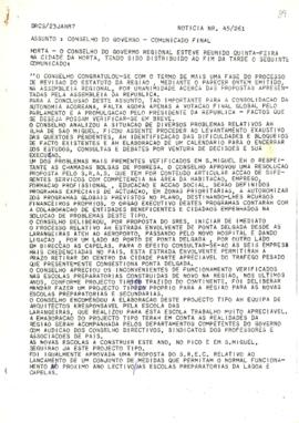 Comunicado do Conselho do Governo de 22 de janeiro de 1987