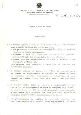 Comunicado do Conselho do Governo de 20 de maio de 1987